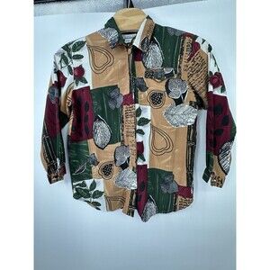 Vintage Christie & Jill M Womens Colorful Abstract button down shirt art to wear